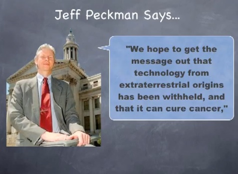 Claims from Jeff Peckman in support of the Denver Extraterrestrial Affairs Commission about cures for cancer