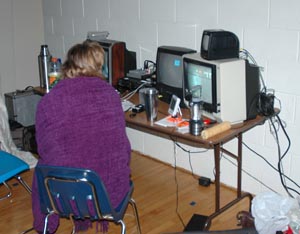 Carol at the base station at Platte Canyon High
                School